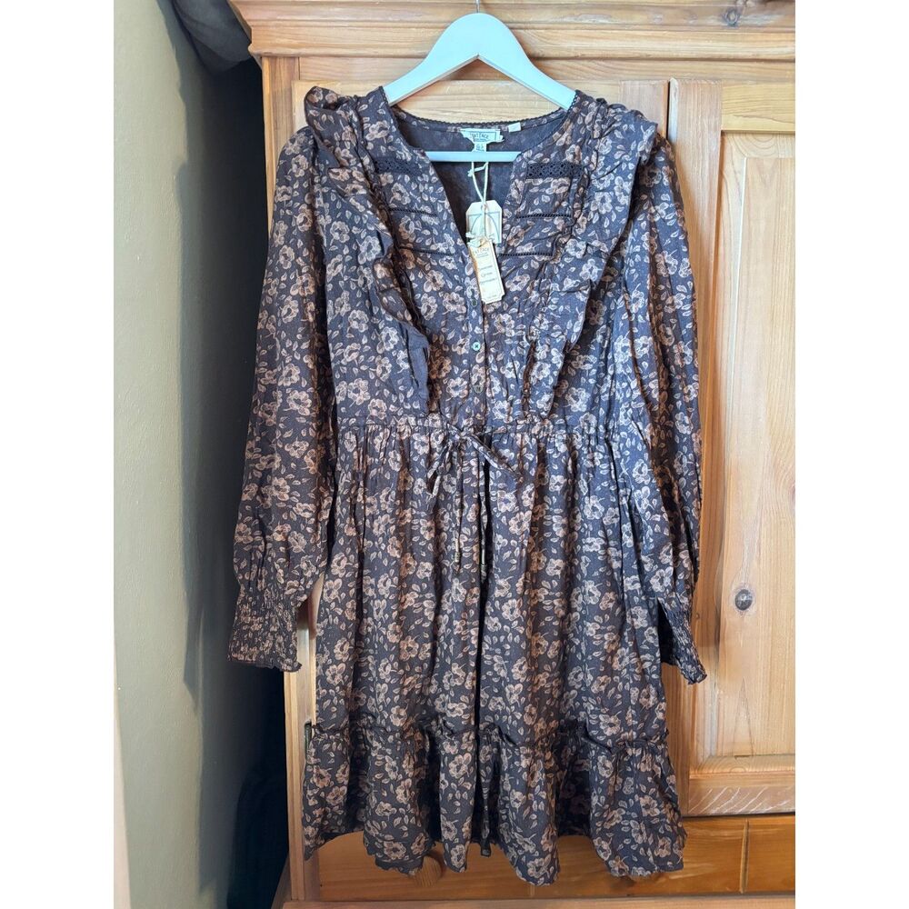 Fat Face | NWT Cotton Brown Floral Long Sleeve Dress | Size 4